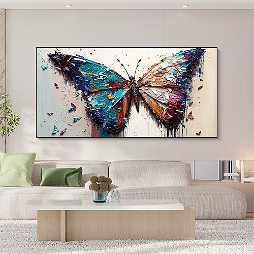 Handgefertigtes Original-Schmetterlings-Ölgemälde auf Leinwand, Wandkunst-Dekor, abstraktes Gemälde für die Inneneinrichtung mit gespanntem Rahmen/ohne Innenrahmen-Gemälde Image