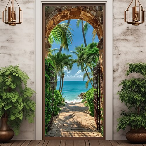 Valentinstag Gartenbogen Blumentürabdeckungen Wanddekor Tür Wandteppich Türvorhang Dekoration Hintergrund Türbanner abnehmbar für Haustür Innen- und Außenbereich Hauszimmerdekoration Bauernhausdekor Image