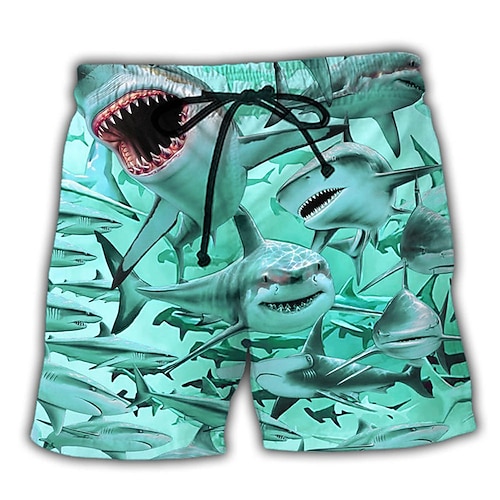 Herren Hai Grafikdrucke Badehosen Badeshorts Boardshorts Mittlere Taille Hawaiianisch Boho Lässig Täglich Ferien Kordelzug mit Mesh-Futter Elastischer Bund Designer Bekleidung Image
