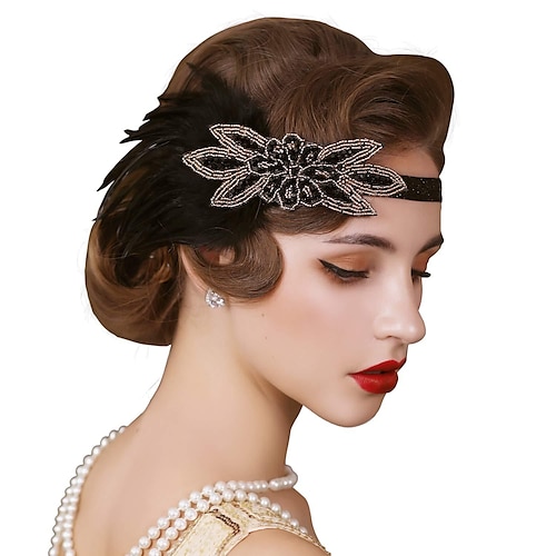 1920er Retro Vintage Flapper-Stirnband Der große Gatsby Pailletten Feder Kostüm Damen Halloween Karneval Maskerade Party Junggesellinnenabschiedsparty Erwachsene Weitere Accessoires Kopfbedeckung