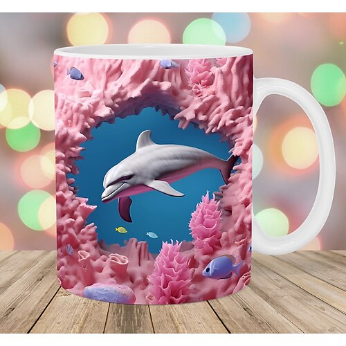 3D-Delfin-Keramik-Kaffeetasse mit ozeanischem Charme, Neuankömmling, exquisites Fisch-Design, Teetasse – perfekt für Delfinliebhaber Image