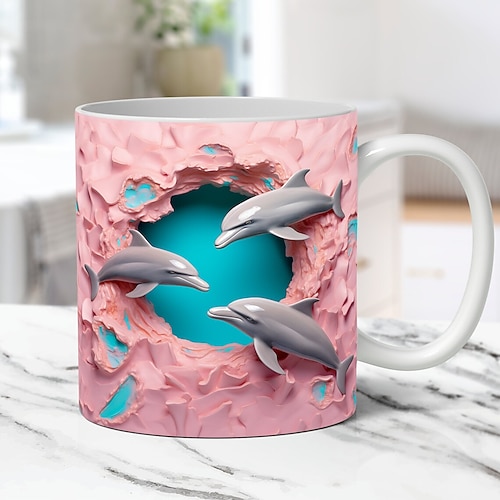 3D-Delfin-Keramik-Kaffeetasse mit ozeanischem Charme, Neuankömmling, exquisites Fisch-Design, Teetasse – perfekt für Delfinliebhaber Image