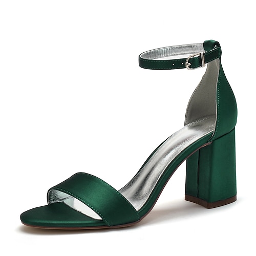 Lilafarbene Hochzeitsschuhe aus Satin mit Blockabsatz für Damen – elegante offene Brautsandalen mit Knöchelriemen für formelle Anlässe und Partys Image