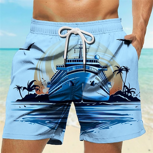 Herren Kokospalme Badeshorts Boardshorts Badehosen Mittlere Taille Hawaiianisch Lässig Ferien Strand Kordelzug mit Mesh-Futter Elastischer Bund Designer Bekleidung Image