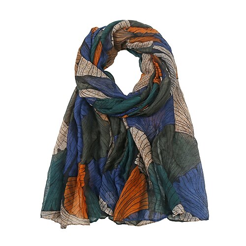 Retro Pflanzendruck Schals Frauen Ginkgo Blatt Druck Schal und Wraps Laday Foulard Blume Hijab langer Stil Schal Image