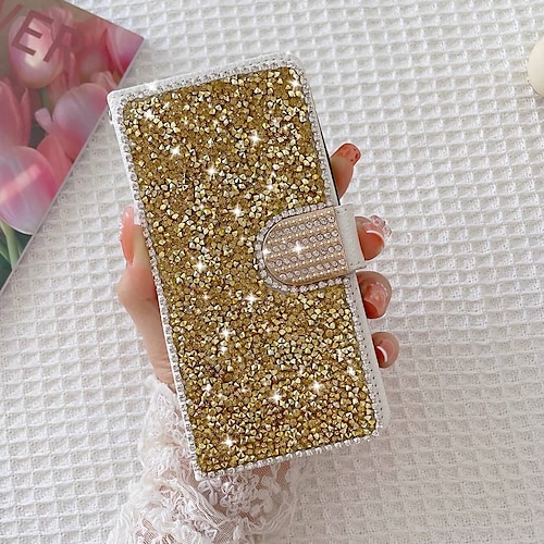 Handy Hülle Handyhüllen Für Samsung Galaxy S26 Ultra Plus S25 S24 S23 S22 S21 FE S21 Ultra Plus S20 A55 5G A35 5G Brieftaschenhülle Bling Strass mit Handyband Glitzernd Kristalldiamant PU-Leder Image
