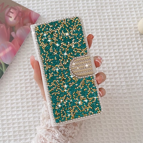Handy Hülle Handyhüllen Für Samsung Galaxy S26 Ultra Plus S25 S24 S23 S22 S21 FE S21 Ultra Plus S20 A55 5G A35 5G Brieftaschenhülle Bling Strass mit Handyband Glitzernd Kristalldiamant PU-Leder Image