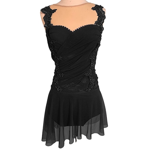 Eiskunstlaufkleid Damen Mädchen Eislaufen Kleider Schwarz Dunkellila Rot Rückenfrei Spandex Hochelastisch Ausbildung Wettbewerb Eiskunstlaufkleidung Kristalle Ärmellos Eislaufen Eiskundstlauf Image