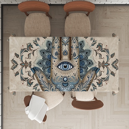 Hamasa-Hand-Ramadan-Rechteck-Tischdecke, wasserdichte rechteckige Tischdecke für das Essen in der Küche Image