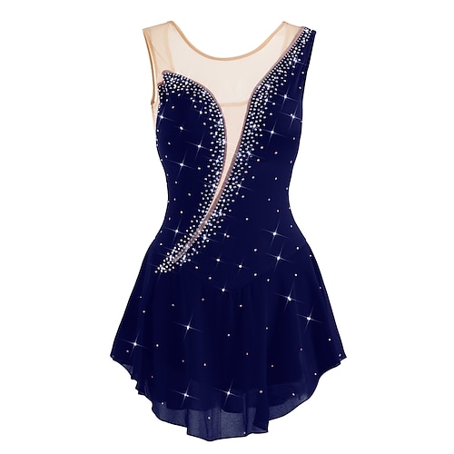 Eiskunstlaufkleid Damen Mädchen Eislaufen Kleider Weiß / Weiß Gelb Gelb Dunkellila Asymmetrischer Saum Gitter Spandex Hochelastisch Wettbewerb Eiskunstlaufkleidung Kristalle Ärmellos Eislaufen Image