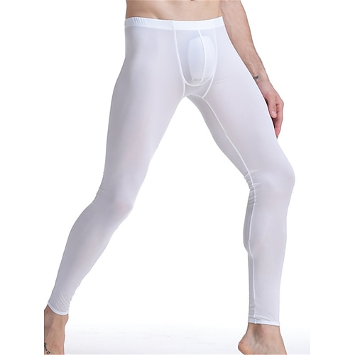 Herren Lange Unterhosen Thermounterwäsche Thermohose 1 pcs Glatt Modisch Brautkleider schlicht Komfort Heim Täglich Bett Nylon Warm Lange Unterhosen Elastische Taille Herbst Winter Schwarz Weiß Image