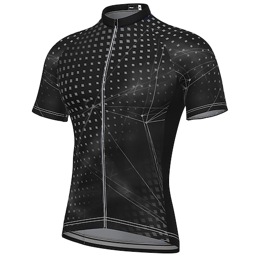 Herren Radtrikot Grafik Tupfen Gemustert Kurzarm Fahhrad Trikot Oberteil mit 3 Gesäßtaschen Mountainbike MTB Straßenradsport Schnelltrocknend Weich Reflektierende Streifen Rückentasche Sport Schwarz Image