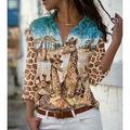 Damen Hemd Bluse Braun Tier Giraffe Taste Bedruckt Langarm Täglich Wochenende Basic Hemdkragen Standard S