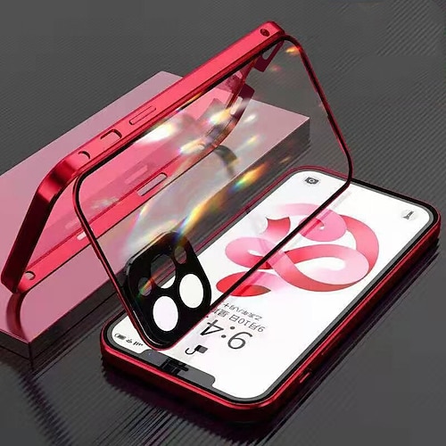 Handy Hülle Handyhüllen Für iPhone 17 Pro Max 17 Air 16 15 14 Pro Max Plus 13 12 11 Pro Max Mini Magnetische Adsorption Vollschutz Beidseitig Kameralinsenschutz Einfarbig Gehärtetes Glas Metall Image