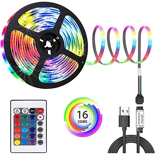 led streifen licht 5v usb 24key fernbedienung 1/2/3/5m rgb 5050 tv hintergrundbeleuchtung home decoracion fee led lichter Image