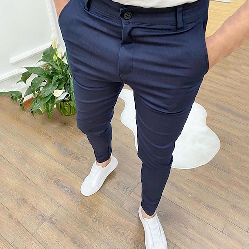 Herren Hose Hosen Chinesisch Chino Jogginghosen Tasche Glatt Komfort Draussen In voller Länge Formal Geschäft Täglich Strassenmode Chino Schwarz Blau elastisch Image