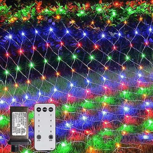 Netzlichter Außen Deko 9 Farben 8 Modi Fernbedienung wasserdicht verbindbar 6m x 4m 3m x 2m 1,5m x 1,5m für Außen Garten Party Deko (Lila Rot) 672/192/96 LEDs 31V Image