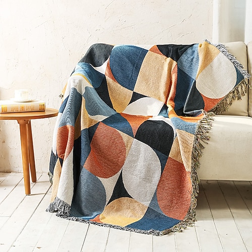 Plaid-Decken, gestrickt, Sofabezug, volle Decke, gestreift, Zimmer-Nachttischdecke für Zuhause, Teppiche, Camping, Picknickdecke, Boho, dekorativ Image
