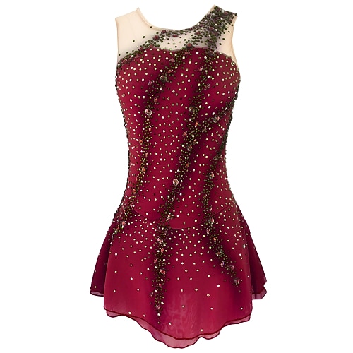 Eiskunstlaufkleid Damen Mädchen Eislaufen Kleider Austattungen Gelb Gelb Dunkelrot Dunkelmarine Rückenfrei Spandex Elastisches Garn Hochelastisch Ausbildung Praxis Wettbewerb Eiskunstlaufkleidung Image