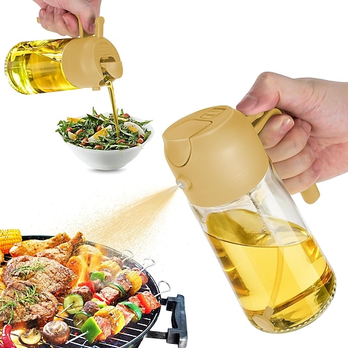 2-in-1-Ölsprüher und -spender aus Glas, 16 oz, für die Küche, 470 ml Olivenölflasche, Ölsprüher zum Kochen, für die Küche, für Salat, zum Grillen
