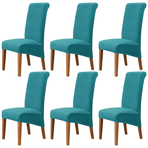 6 Stück Stuhlhussen aus samtweichem XL-Geschirr, burgunderfarbener Stretch-Stuhlbezug, Spandex-Stuhlschutzbezüge mit hoher Rückenlehne, Sitzbezug mit Gummiband für Esszimmer, Hochzeit Image