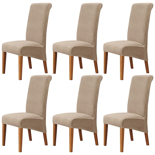 6 Stück Stuhlhussen aus samtweichem XL-Geschirr, burgunderfarbener Stretch-Stuhlbezug, Spandex-Stuhlschutzbezüge mit hoher Rückenlehne, Sitzbezug mit Gummiband für Esszimmer, Hochzeit Image