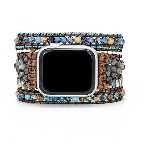 Handgemachtes geflochtenes Seil Kompatibel mit Apple Watch Armband Damen Mehrlagig Perlenbesetzt Glasperlen Ersatzarmband für 38mm 40mm 41mm 42mm 44mm 45mm 49mm iwatch Series Ultra 8 7 6 SE 5 4 3 2 1 Image