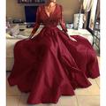 Abendkleid in A-Linie, elegantes Kleid, Partykleid, formeller Abend, bodenlang, lange Ärmel, V-Ausschnitt, Tüll mit Faltenapplikationen 2025
