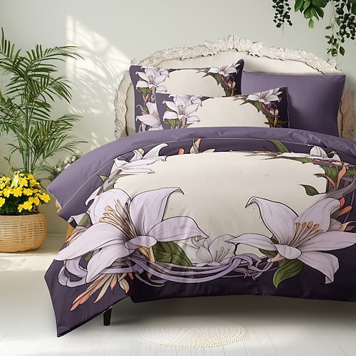 Blumenmuster-Bettbezug-Set, Bettdecken-Set, bedruckter Bettdeckenbezug, Baumwoll-Bettwäsche-Sets mit Umschlag-Kissenbezug, Raumdekoration, King-Size-Bettbezug Image