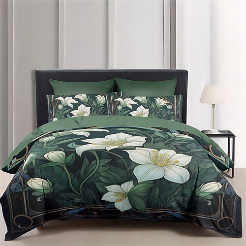 Blumenmuster-Bettbezug-Set, Bettdecken-Set, bedruckter Bettdeckenbezug, Baumwoll-Bettwäsche-Sets mit Umschlag-Kissenbezug, Raumdekoration, King-Size-Bettbezug Image