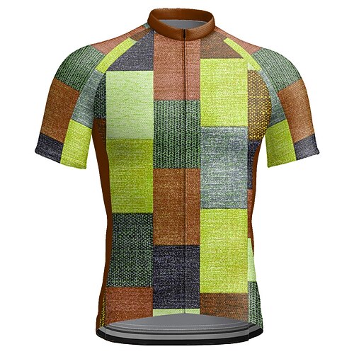 Herren Radtrikot Tartan Kurzarm Fahhrad Trikot Oberteil mit 3 Gesäßtaschen Mountainbike MTB Straßenradsport Schnelltrocknend Reflektierende Streifen Rückentasche Feuchtigkeitsableitend Sport Image