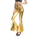 Metallisch Sexy 1980er Glänzendes Latex-Patent Hose Glockenhose PU - Leder Damen Kostüm Jahrgang Cosplay Party Lange Hose Hosen Maskerade Schlager Outfit