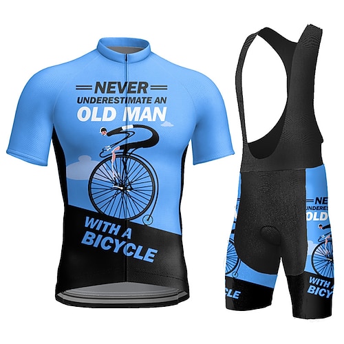 Herren Radtrikot mit Trägershorts Kurzarm Mountainbike MTB Straßenradsport Sommer Blau Gelb Rosa Grafik Buchstaben Zahlen Lustig Fahhrad 3D-Polster Schnelltrocknend Rückentasche Image