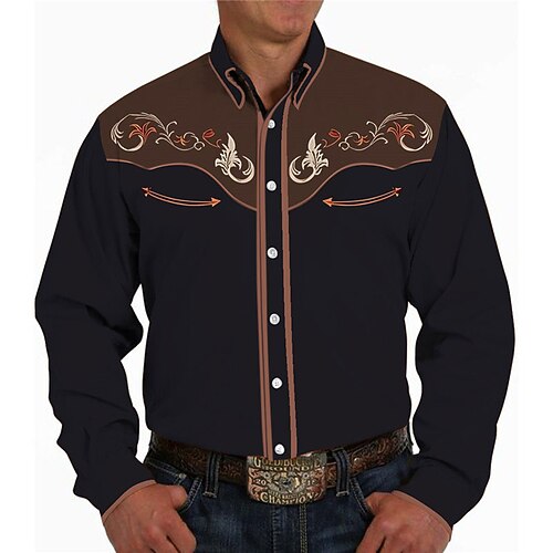 Herren Blumen Grafikdrucke Hemd Westernhemd Cowboy-Shirt Langarm Mode Streetwear Designer Täglich Outdoor Herbst Winter Umlegekragen Druck Button-Down Blau Himmelblau Purpur Braun Grau Image