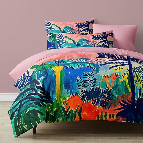 Bettbezug-Set mit tropischem Pflanzenmuster, weiches 3-teiliges Luxus-Baumwoll-Bettwäsche-Set, Heimdekoration, Geschenk, Doppelbett, King-Size-Bett, Queen-Size-Bett Image