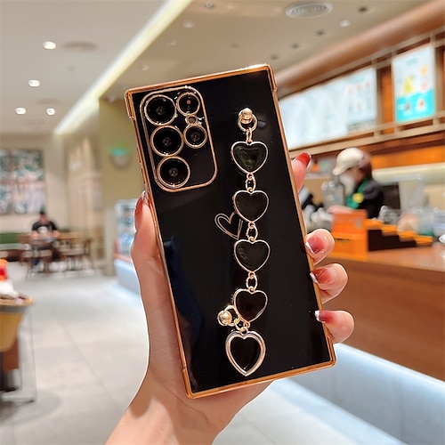 Handy Hülle Handyhüllen Für Samsung Galaxy S25 S24 S23 S22 S21 FE S21 Ultra Plus A34 A54 A53 A33 Rückseite Beschichtung Vollschutz Mit Handgelenkschlaufe Herz Einfarbig TPU Image