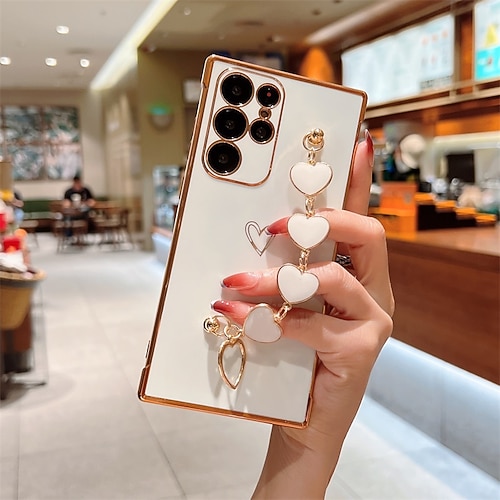 Handy Hülle Handyhüllen Für Samsung Galaxy S25 S24 S23 S22 S21 FE S21 Ultra Plus A34 A54 A53 A33 Rückseite Beschichtung Vollschutz Mit Handgelenkschlaufe Herz Einfarbig TPU Image