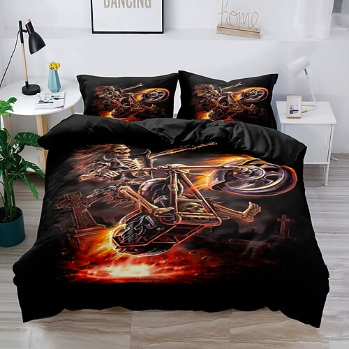 2 Teile/3 Teile 3D-Bettwäsche mit Totenkopf-Aufdruck, Bettbezug, Bettwäsche-Sets, Bettdeckenbezug mit 1 bedruckter Bettbezug oder Bettdecke, 2 Kissenbezüge für Doppelbett/Queen/King Image