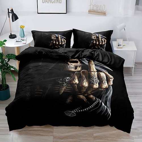 2 Teile/3 Teile 3D-Bettwäsche mit Totenkopf-Aufdruck, Bettbezug, Bettwäsche-Sets, Bettdeckenbezug mit 1 bedruckter Bettbezug oder Bettdecke, 2 Kissenbezüge für Doppelbett/Queen/King Image