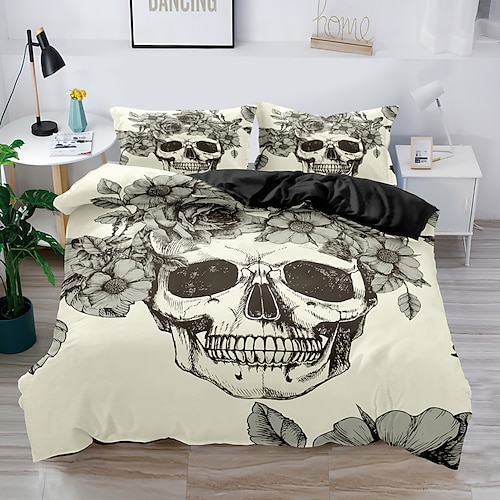 2 Teile/3 Teile 3D-Bettwäsche mit Totenkopf-Aufdruck, Bettbezug, Bettwäsche-Sets, Bettdeckenbezug mit 1 bedruckter Bettbezug oder Bettdecke, 2 Kissenbezüge für Doppelbett/Queen/King Image