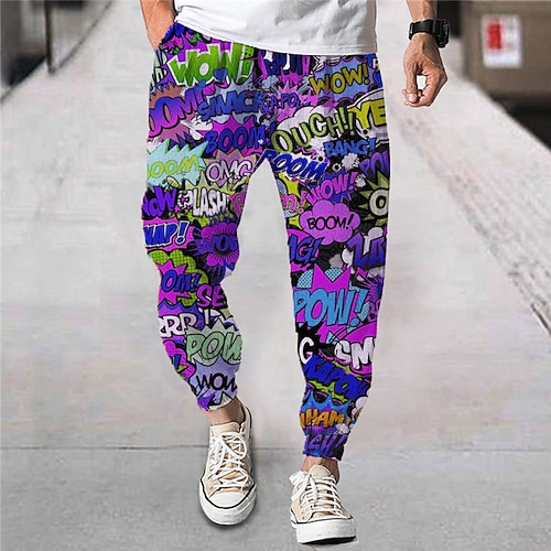 Herren Jogginghose Jogger Hose Hosen Sommerhosen Strandhose Kordelzug Elastische Taille Buchstabe Grafik-Drucke Komfort Atmungsaktiv Sports Outdoor Casual Täglich Strassenmode Designer Purpur Grün Image