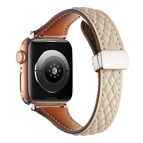 Lederverbindung Kompatibel mit Apple Watch Armband 38mm 40mm 41mm 42mm 44mm 45mm 49mm Robust Magnetverschluss Luxus Echtes Leder Ersatzarmband für iwatch Ultra 2 Series 9 8 7 SE 6 5 4 3 2 1 Image