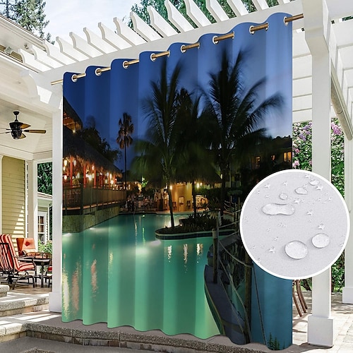 Wasserdichter Outdoor Vorhang Sichtschutzvorhang für den Außenbereich, Schiebevorhänge für die Terrasse, Pergola-Vorhänge mit Ösen, 3D-Waldlandschaft für Pavillon, Balkon, Veranda, Party, 1 Panel Image