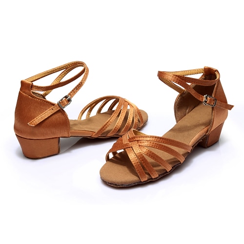 Damen Schuhe für den lateinamerikanischen Tanz Ballsaal Salsa Schuhe Line Dance Innen Praxis Professionell Satin Grundlegend Sandalen Absätze Niedriger Absatz Schnalle Kinder Leopard Aktmalerei Image