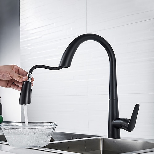 Armatur für die Küche - Einhand Ein Loch Galvanisierung / Lackierte Oberflächen Herausziehen / Herunterziehen Mittellage Minimalistisch / Moderne zeitgenössische Kitchen Taps Image