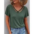 Damen T Shirt Burgunderrotes T-Shirt Elegante Oberteile Einfach Basic Kurzarm V Ausschnitt Normale Oberteile Täglich Wochenende Ausschnitt Schwarz Wein Marineblau Himmelblau Purpur Sommer Frühling