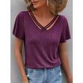 Damen T Shirt Burgunderrotes T-Shirt Elegante Oberteile Einfach Basic Kurzarm V Ausschnitt Normale Oberteile Täglich Wochenende Ausschnitt Schwarz Wein Marineblau Himmelblau Purpur Sommer Frühling
