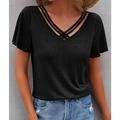 Damen T Shirt Burgunderrotes T-Shirt Elegante Oberteile Einfach Basic Kurzarm V Ausschnitt Normale Oberteile Täglich Wochenende Ausschnitt Schwarz Wein Marineblau Himmelblau Purpur Sommer Frühling