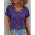 Damen T Shirt Burgunderrotes T-Shirt Elegante Oberteile Einfach Basic Kurzarm V Ausschnitt Normale Oberteile Täglich Wochenende Ausschnitt Schwarz Wein Marineblau Himmelblau Purpur Sommer Frühling