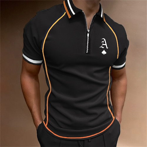 Herren Poloshirt Poloshirt mit Viertelreißverschluss Strasse Casual Umlegekragen Viertel Postleitzahl Kurzarm Modisch Brautkleider schlicht Buchstabe Zip Viertel Postleitzahl Frühling Sommer Regular Image